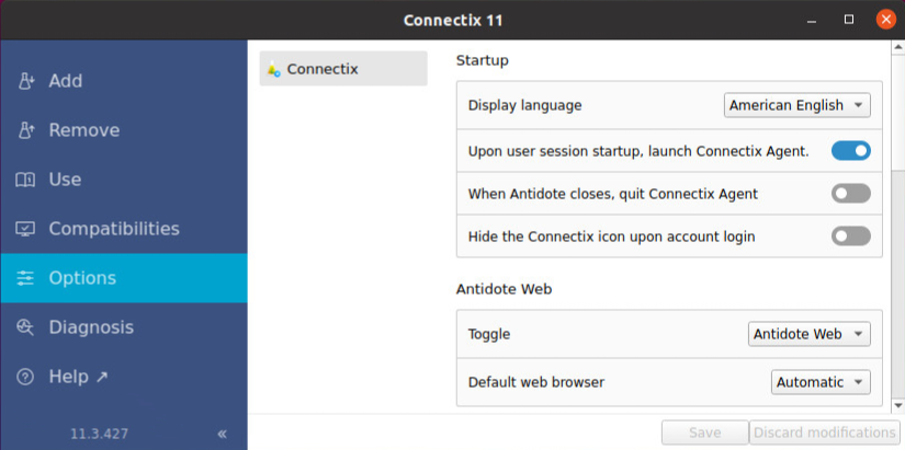 Options Tab on Linux