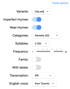 Options panel