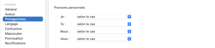 Réglages de langue — Protagonistes