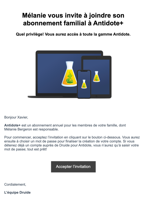 Invitation à joindre Antidote+ Familial